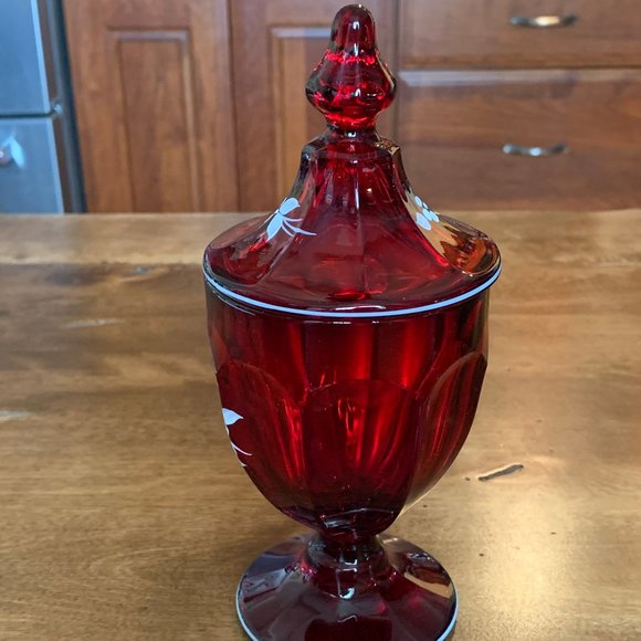 Vintage Westmoreland Glass Colonial Ruby Red Covered Candy Dish - Picture 2 of 11
